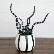 10” Artificial Halloween Midnight Stripe Snake Plant in Decorative Planter