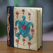 Blue Turtle Handmade Natural Fiber Blank 50-pg Journal with Turtle Motif