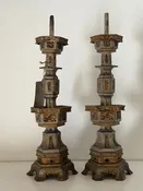 0304 19th Century Very Heavy Pewter Chinese Candle Holder Pair