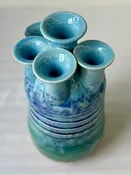 Multi-necked vase in green and blues — Dryden American Art Pottery