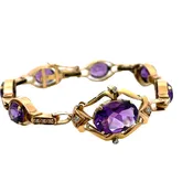 Art Deco 14K Rose gold, diamond and amethyst hinged link bracelet