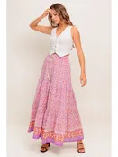 Desert Bloom Pink Tiered Maxi Skirt