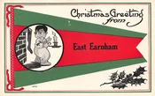 Christmas Greetings East Earnham Boy with Candle Pennant Flag Postcard AA99139