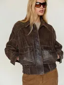Veda Daphne Leather Bomber Roasted Coffee