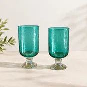 Collectible Turquoise Candle Holder Clear Footed Stand Bubble Glass 9.5"x5"