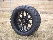 14 Inch Glossy Black Fusion Golf Cart Wheels With 22x10-14 Street Tires, Set of 4