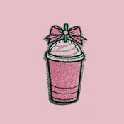 Pink Coffee With Bow Embroidered Patch