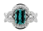 14K White Gold Green Tourmaline and Diamond Ring