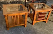 Matching Wood and Glass Vintage End or Side Tables