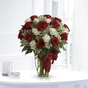20 Stems of Red & White Rose Vase