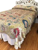 Hand Embroidered Silk Suzani Coverlet Full or Single Size Uzbekistan