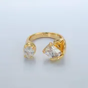 24K Gold Filled CZ Baguette Teardrop Molten Wrap Ring