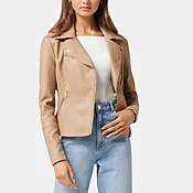 Amy Beige Slim Fit Brown Womens Leather Motorcycle Jacket