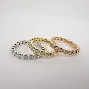 14k .51 ct each yellow, rose, white gold stack bands