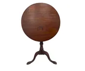 18th Century Queen Anne Birdcage Tilt Top Table, Supported by Turned Central Column Leading to Cabriole Legs with Pad Feet — White Barn Antiques