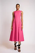 Fuchsia Crepe Panelled Day Dress With Pockets