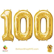 100th Birthday Jumbo Number Foil Balloons Set Gold 40 inch Helium Inflated with Weight
