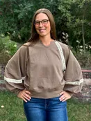 Aria Taupe Lace-Accent Balloon Sleeve Sweatshirt