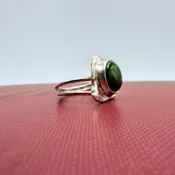Volcanic Bloom: Guatemalan Jade and Torch Sculpted Silver Ring — Wings Jewelry & Gifts