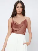 Inner Wear Silk like Satin Camisole Women Pile Collar Outer Wear Sexy Bottoming Swing Collar Short Top