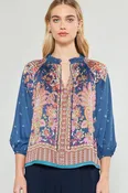 Paisley Printed 3/4 Sleeve Split Neck Blouse