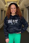 Be Fit Black &amp;amp; Grey Camo with Silver Sequins Crop Hoodie