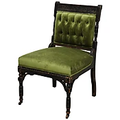 19th Century "Chair" Medieval, Carved Hardwood, Velvet Green.