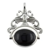 2 Stone Spinning Fob Pendant - Antique Style - Sterling Silver