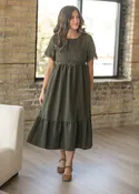 Boho Lace Detail Tiered Midi Dress
