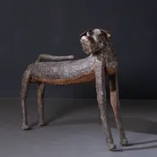 AFRICAN WOOD & TIN DOG SCULPTURE — INNER GARDENS