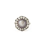Black Pearl and Diamond Ring