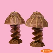 Pair of Tramp Art Folk Table Lamps