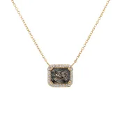 Attelage Halo Necklace - Yellow Gold, Black Rutile Quartz & White Diamonds