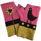 Black Bird/Peony Fingerless Gloves