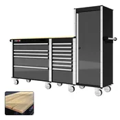 88 Series - 13 Drawers with Tall Locker - Silver Handles - Traditional Casters