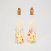12.5 Inch Lighted Spinning Water Globe Bottles with Poppy Flower Design and Timer Set of 2
