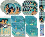 Aladdin Birthday Party Supplies Bundle Pack includes Dessert Cake Plates, Lunch Plates, Beverage Cake Napkins, Lunch Napkins, Paper Cups, Table Cover (Bundle for 16)