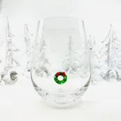 14 oz Holiday Wine Glass, Wreath