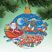 2024 Dated Up-Up and Away Christmas Wooden Ornaments by G. Debrekht - Christmas Santa and Snowman Decor - 8112160-D24