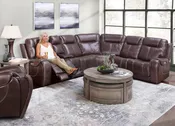 Brentwood Chocolate 6 Piece Leather Triple Power Sectional