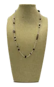 Medium length sterling silver chain necklace with African beads, onyx, matte agate and Dalmatian jasper gemstones