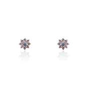 14K Yellow Gold Pink CZ Stone Pointed Flower Cluster Screwback Earring with White CZ Center