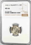 1945-S Trumpet S Silver Mercury Dime NGC MS66 Low Pop Coin AT428