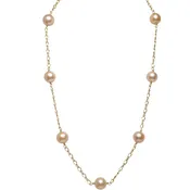 Peach Pearl Station Necklace | AAA Natural Freshwater Cultured Pearls | Professional Jewelry