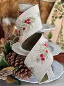 4" Cotton Embroidery Berry Greenery, Cream -SOLD BY THE YARD