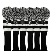 Majek Golf Black and White Driver and Woods Headcovers Pom Pom Knit Limited Edition Classic Vintage