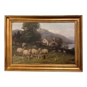 19th Century American Oil on Canvas Sheep — CANTERBURY COTTAGE ANTIQUES
