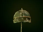 Helmet Blown Glass w/stand Scavo — Nichols Art Glass
