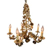 Antique French Gold Tole Floral Chandelier with Original Gilding and Exquisite Scrolling Vines