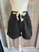 Black Washed Denim Shorts with Belt